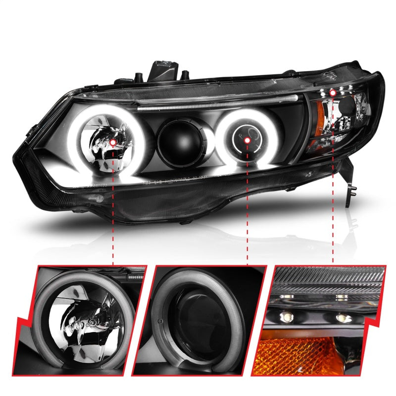 Anzo 2006-2011 Honda Civic Projector Headlights w/ Halo Black (CCFL) 121062 Photo - Unmounted