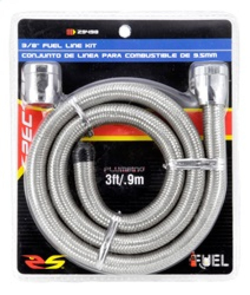 Spectre Stainless Steel Flex Fuel Line 3/8in. ID - 3ft. w/Chrome Clamps 29498 29498 Photo - in package