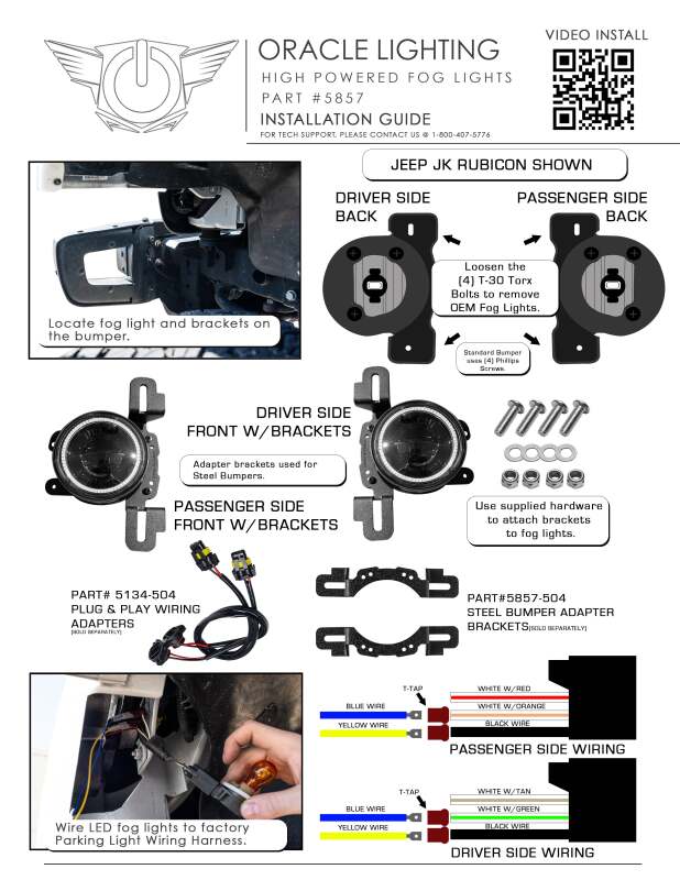 ORACLE Lighting Oracle LED Fog Light Adapter Brackets for Steel Bumper Wrangler 5857-504 5857-504 Installation Instructions
