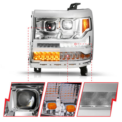 ANZO 16-18 Chevy Silverado 1500 (Factory HID Models ONLY) Full LED Proj Headlights Chrome - Pair 111623A 111623A User 1