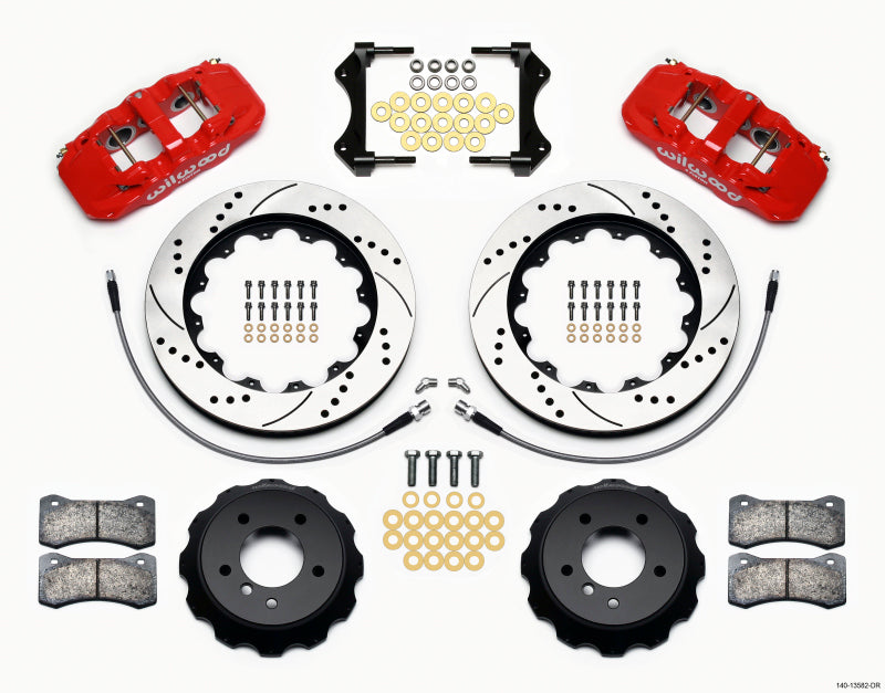 Wilwood AERO6 Front Hat Kit 14.00 Drilled Red 2007-2011 BMW E90 Series w/Lines 140-13582-DR 140-13582-DR Photo - Primary