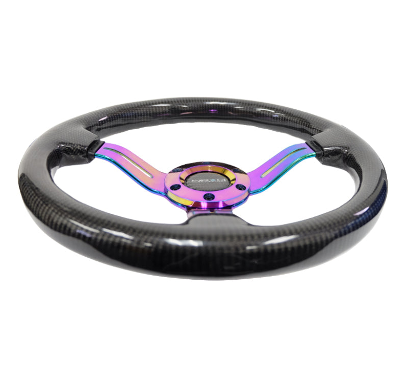 NRG Carbon Fiber Steering Wheel350mm 1.5" Deep Dish With Neochrome Center ST-010MC-CF Photo - Primary