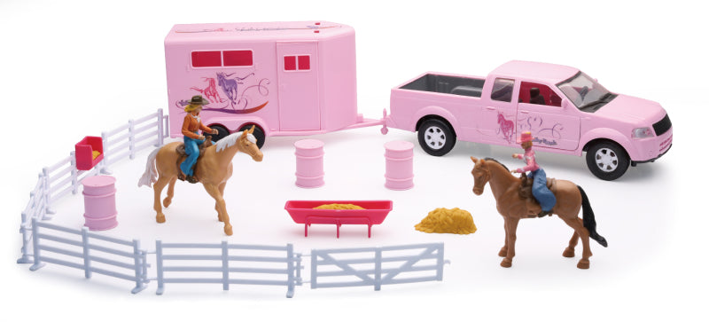 New Ray Toys Pink Pickup Horse Trailer Set SS-37335A