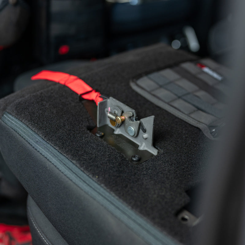 BuiltRight Industries 09-20 Ford F-150/Raptor (09-14 SuperCrew Only) Rear Seat Release - Red Strap 100113 100113 Photo - Mounted