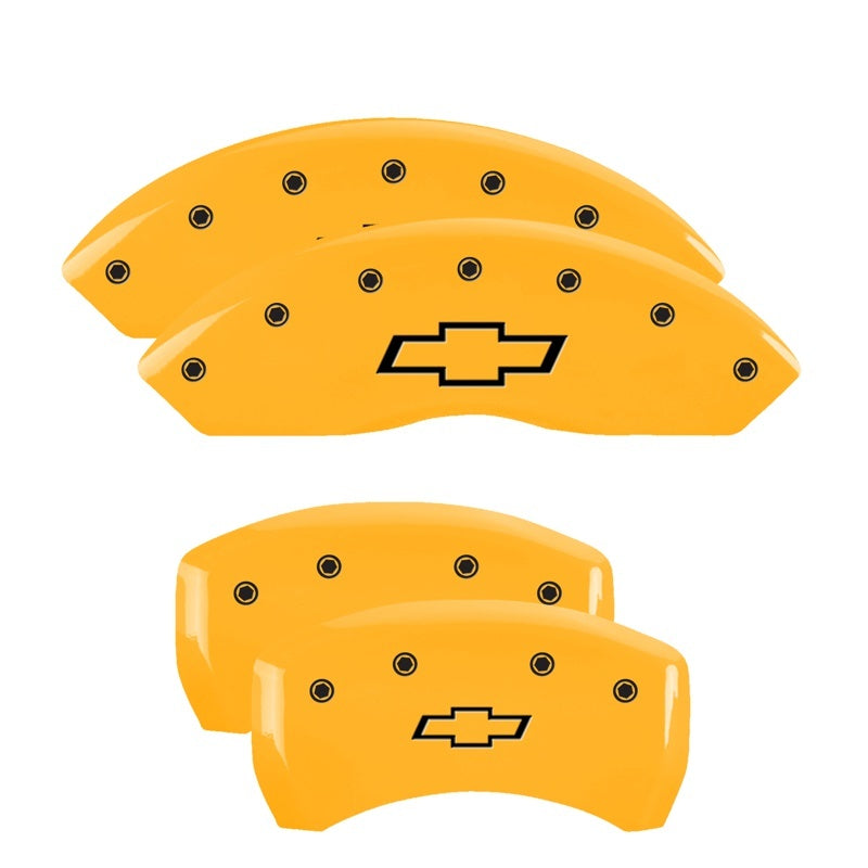 MGP 4 Caliper Covers Engraved Front & Rear Bowtie Yellow finish black ch 14235SBOWYL 14235SBOWYL Photo - Primary