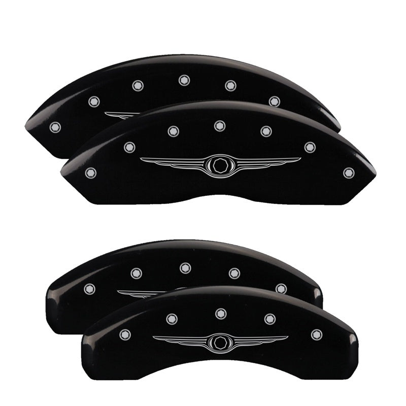 MGP 4 Caliper Covers Engraved Front & Rear Style 1/Chrysler Wing Black finish silver ch 32021SCW1BK 32021SCW1BK Photo - Primary
