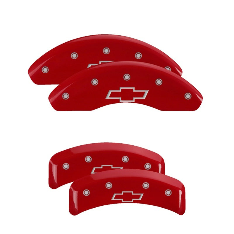 MGP 4 Caliper Covers Engraved Front & Rear Bowtie Red finish silver ch 14026SBOWRD 14026SBOWRD Photo - Primary