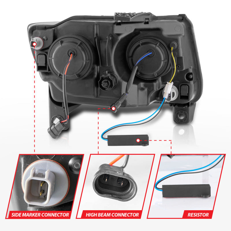 ANZO 11-13 Jeep Grand Cherokee (Factory Halogen Only) Projector Headlights w/Light Bar Swtchbk Black 111568 111568 User 4