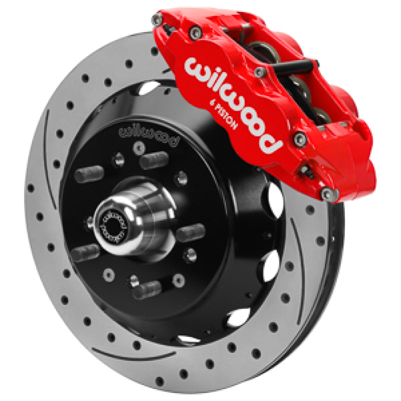 Wilwood Forged 6 Piston Red Superlite Caliper GT 48 Vane Spec37 Drilled & Slotted Rotor - 12.88x1.25 140-17088-DR