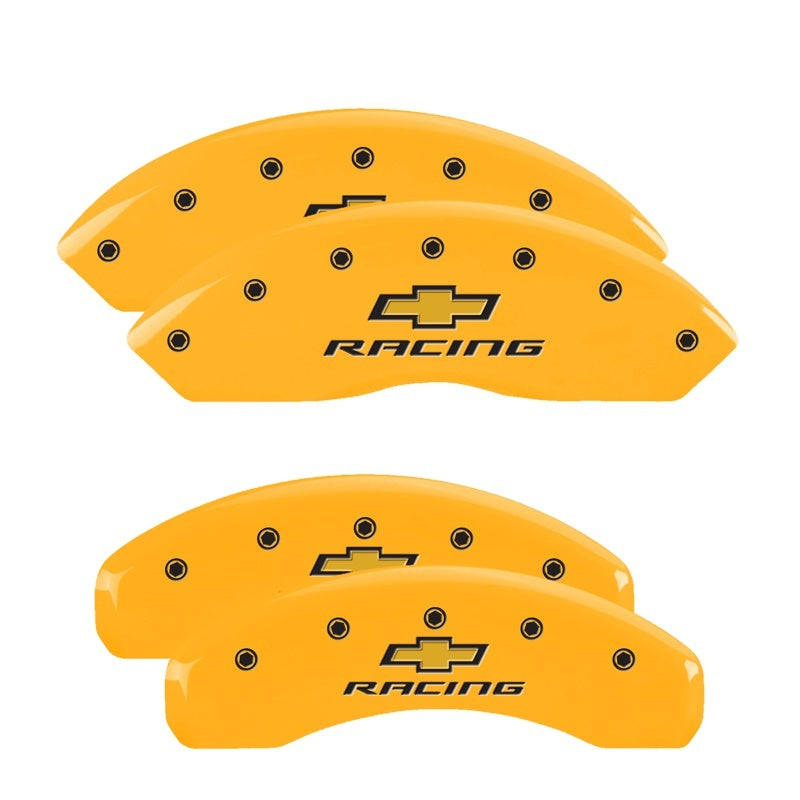 MGP 4 Caliper Covers Engraved F & R Chevy Racing Yellow Finish Black Char 2017 Chevrolet Camaro 14240SBRCYL 14240SBRCYL Photo - Primary