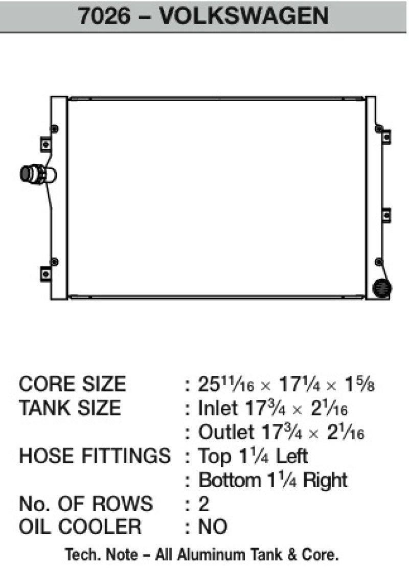 CSF 06-09 Volkswagen Golf/GTI / 06-09 Volkswagen Jetta/GLI Radiator 7026 7026 Technical Drawing