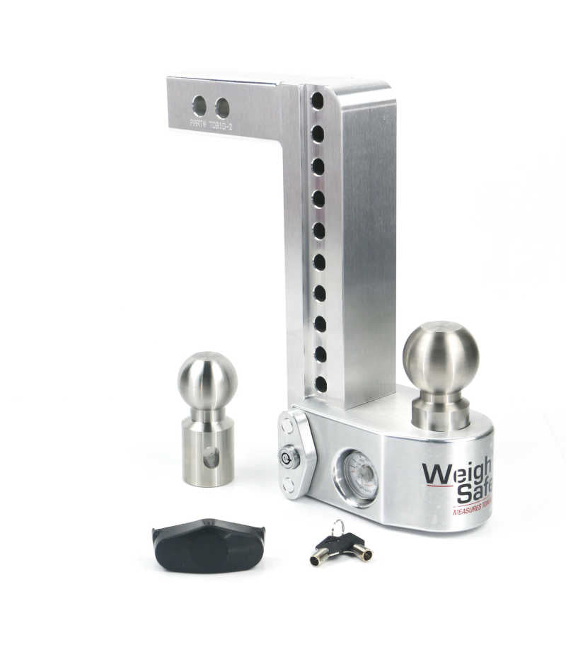 Weigh Safe 10in Drop Hitch w/Built-in Scale & 2in Shank (10K/12.5K GTWR) - Aluminum WS10-2