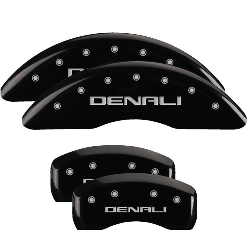 MGP 4 Caliper Covers Engraved Front & Rear Denali Black finish silver ch 34001SDNLBK 34001SDNLBK Photo - Primary