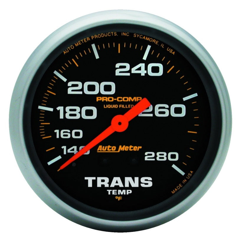 Autometer Gauge, Trans Temp, 2 5/8", 140-280 Deg. F, Liquid Filled Mech, 8ft 5451 Photo - Primary