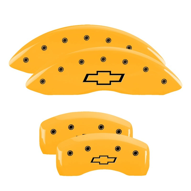 MGP 4 Caliper Covers Engraved Front & Rear Bowtie Yellow Finish Black Char 2008 Chevrolet Impala 14217SBOWYL 14217SBOWYL Photo - Primary