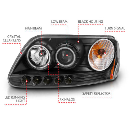Anzo 1997-2003 Ford F-150 Projector Headlights w/ Halo Black (CCFL) 111097 Photo - out of package