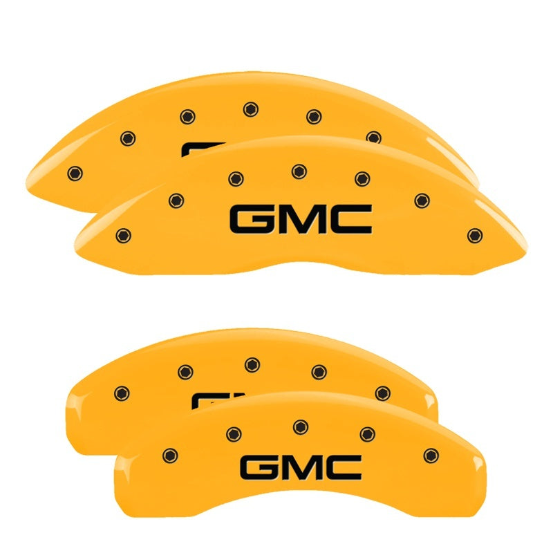 MGP 4 Caliper Covers Engraved Front & Rear GMC Yellow finish black ch 34208SGMCYL 34208SGMCYL Photo - Primary