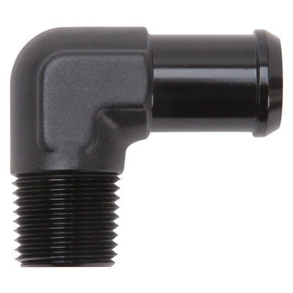 Edelbrock Hose End, 90-Degree, 1/2" NPT TO 3/4" Barb, Black Anodize 8165 Photo - Primary
