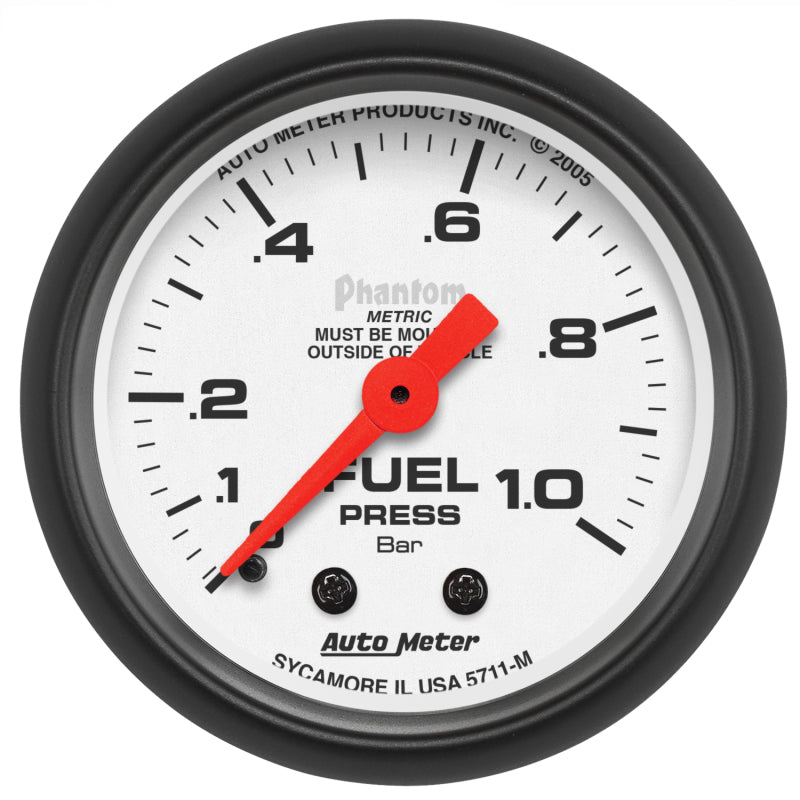 Autometer Phantom 2-1/16in 0-1.0 Bar Mechanical Fuel Pressure Gauge 5711-M 5711-M Photo - Primary