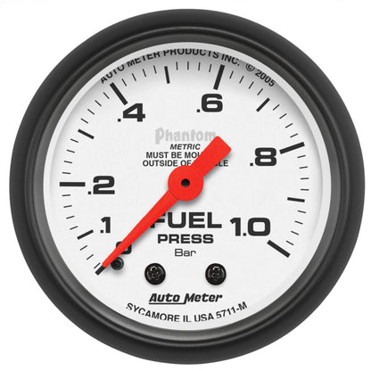 Autometer Phantom 2-1/16in 0-1.0 Bar Mechanical Fuel Pressure Gauge 5711-M 5711-M Photo - Primary