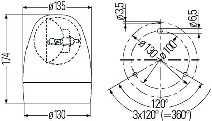 Hella Rotating Beacon H12V Yellow Mg12 2Rl 009506201 009506201 Technical Drawing