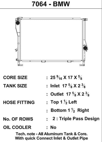 CSF 99-03 BMW M5 (E39) / 95-03 BMW 540i M/T Radiator (Fits Auto Trans w/Modified Drain Plug) 7064 7064 Technical Drawing