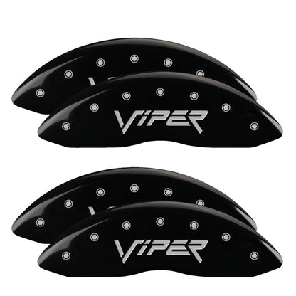 MGP 4 Caliper Covers Engraved Front & Rear Gen 2/Viper Black finish silver ch 12203SVIPBK 12203SVIPBK Photo - Primary