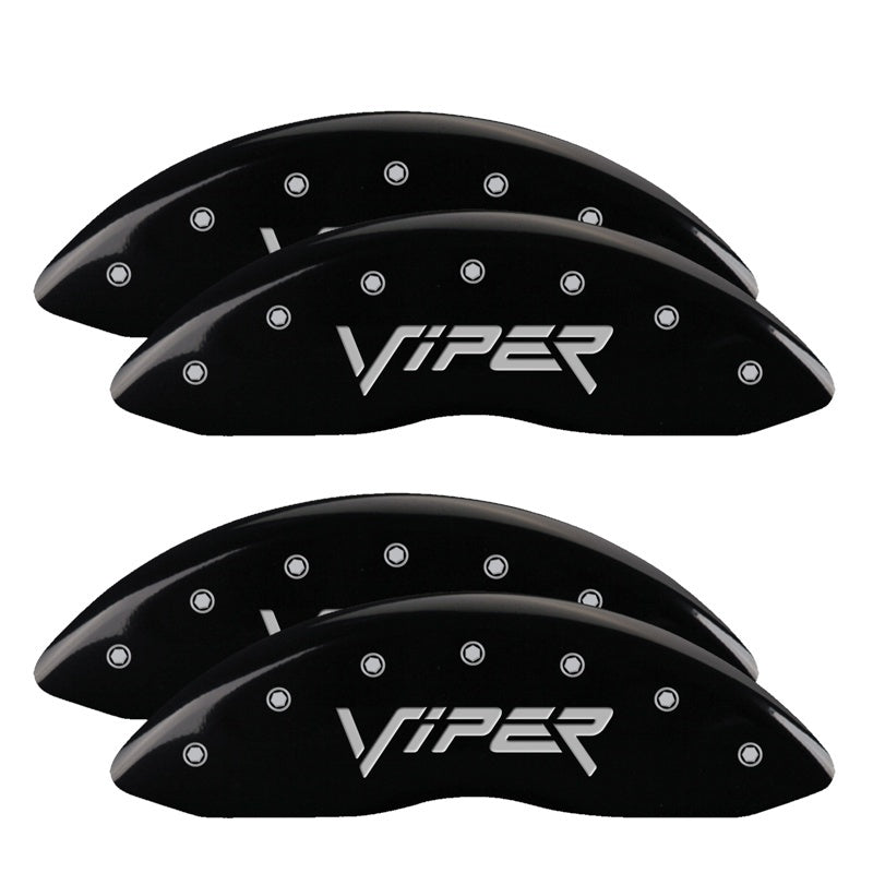 MGP 4 Caliper Covers Engraved Front & Rear Gen 2/Viper Black finish silver ch 12203SVIPBK 12203SVIPBK Photo - Primary