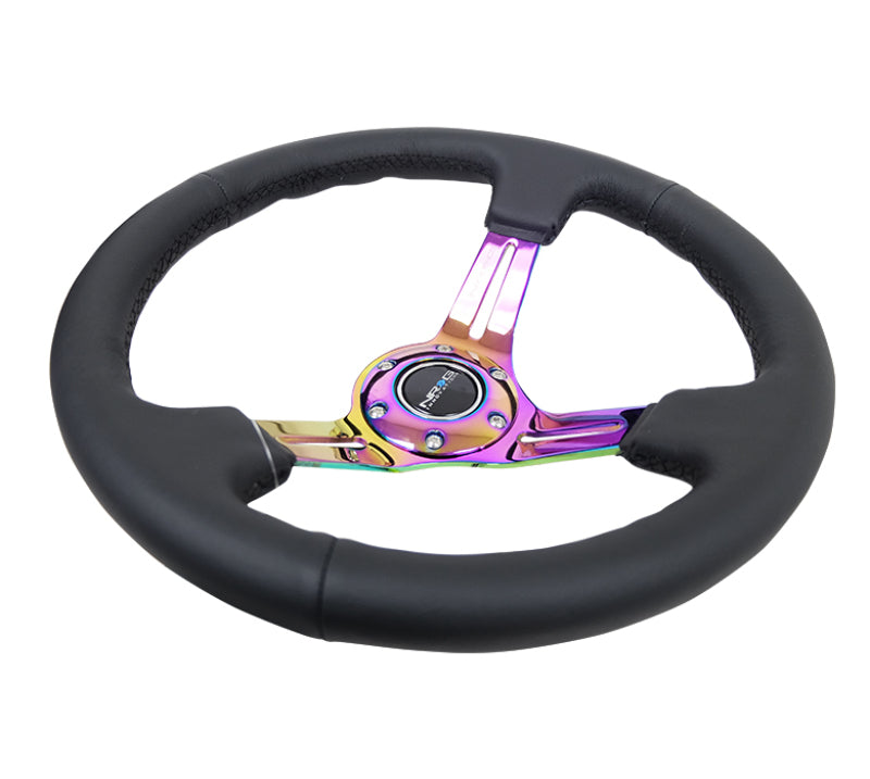 NRG Reinforced Steering Wheel 350mm Sport Leather (3" Deep) Black Stitch RST-018R-MCBS Photo - Primary
