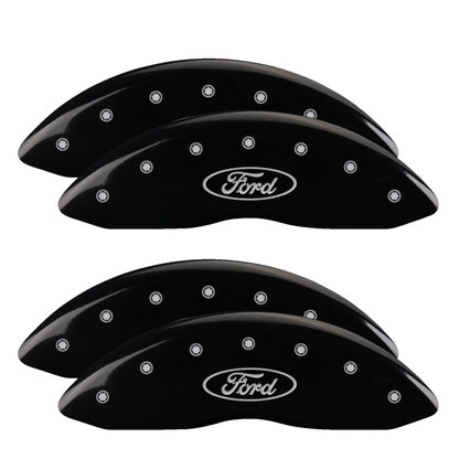 MGP 4 Caliper Covers Engraved Front & Rear Oval logo/Ford Black finish silver ch 10056SFRDBK 10056SFRDBK Photo - Primary