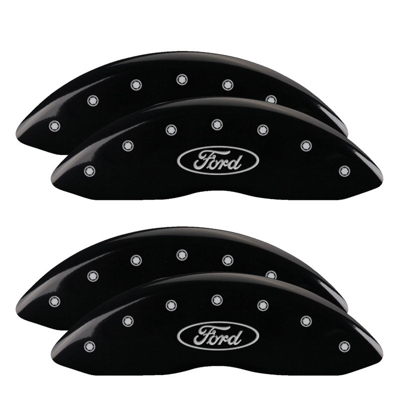 MGP 4 Caliper Covers Engraved Front & Rear Oval logo/Ford Black finish silver ch 10120SFRDBK 10120SFRDBK Photo - Primary