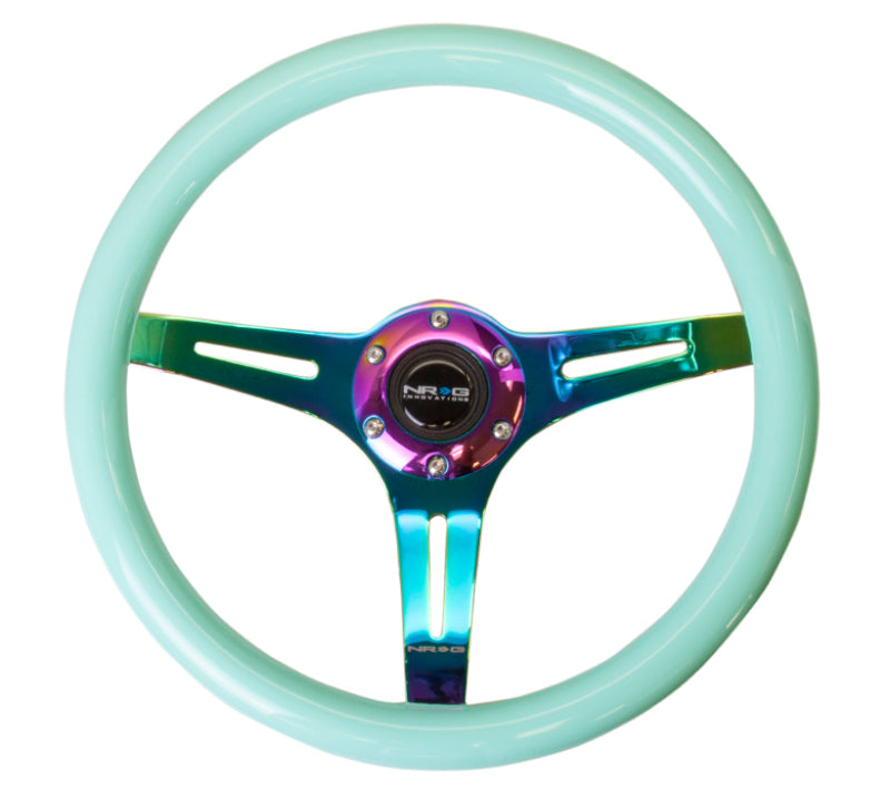 NRG Classic Wood Grain Wheel-350mm 3 Neochrome Spokes-Minty Fresh Color ST-015MC-MF Photo - Primary