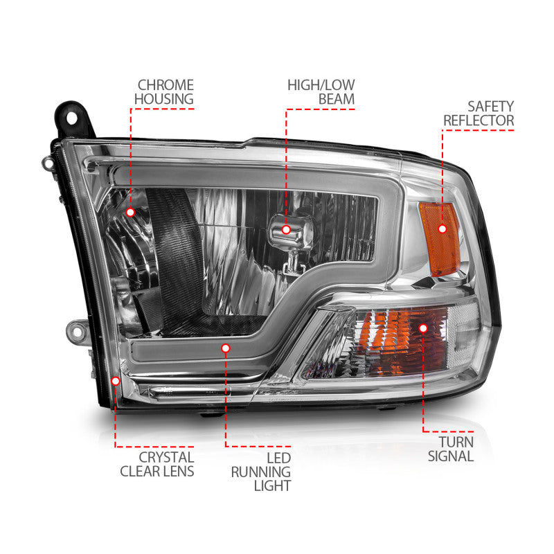ANZO 2009-2018 Dodge Ram 1500/ 2500/ 3500 Crystal Headlights w/ Light Bar Chrome Housing 111516 111516 Photo - Unmounted