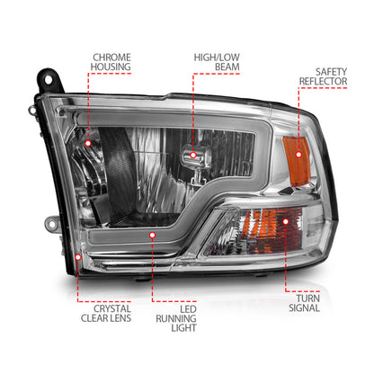 ANZO 2009-2018 Dodge Ram 1500/ 2500/ 3500 Crystal Headlights w/ Light Bar Chrome Housing 111516 111516 Photo - Unmounted