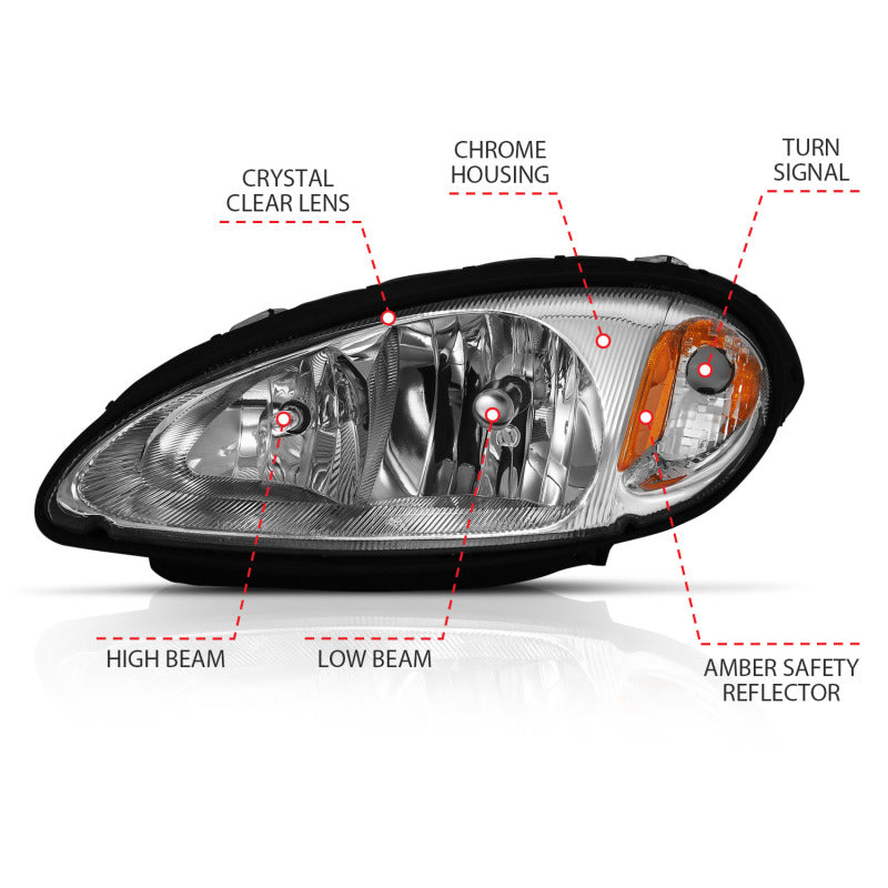 ANZO 2001-2005 Chrysler Pt Cruiser Crystal Headlight Chrome Amber (OE) 111472 111472 Photo - Unmounted