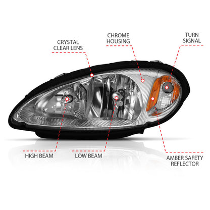 ANZO 2001-2005 Chrysler Pt Cruiser Crystal Headlight Chrome Amber (OE) 111472 111472 Photo - Unmounted