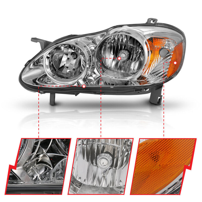 ANZO 2005-2008 Toyota Corolla Crystal Headlight Chrome Amber 121540 121540 Photo - Close Up