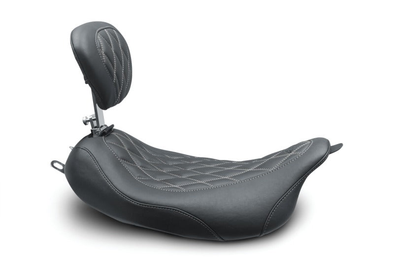 Mustang Motorcycle Mustang 08-21 Harley Wide Tripper FL Touring Pass Seat w/ Dr Backrest, Grey Diamond Stitch - Black 79727GM 79727GM User 1