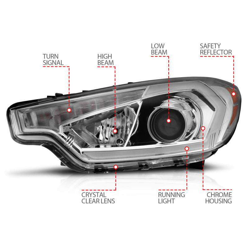ANZO 2014-2016 Kia Forte Projector Headlights w/ Light Bar Chrome Housing 121561 121561 Photo - Unmounted