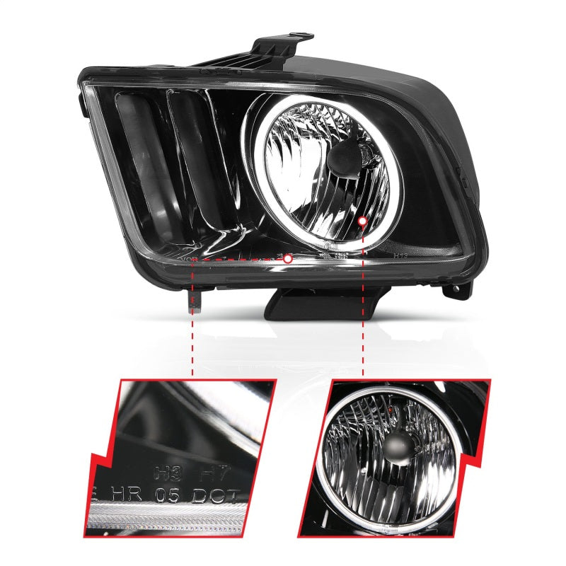 Anzo 2005-2009 Ford Mustang Crystal Headlights w/ Halo Black (CCFL) 121033 Photo - Unmounted
