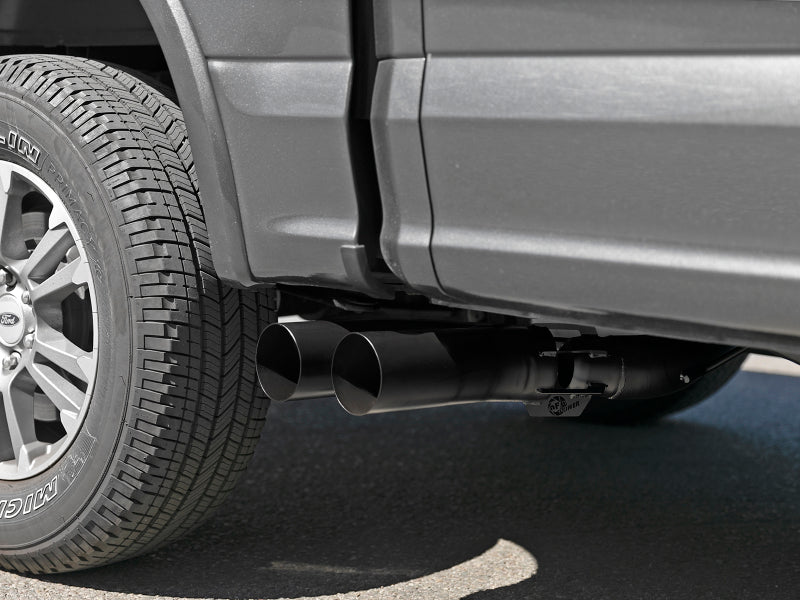 aFe Rebel DPF-Back 409 SS Exhaust System w/Dual Black Tips 18-19 Ford F-150 V6 3.0L (td) 49-43108-B 49-43108-B Photo - Mounted