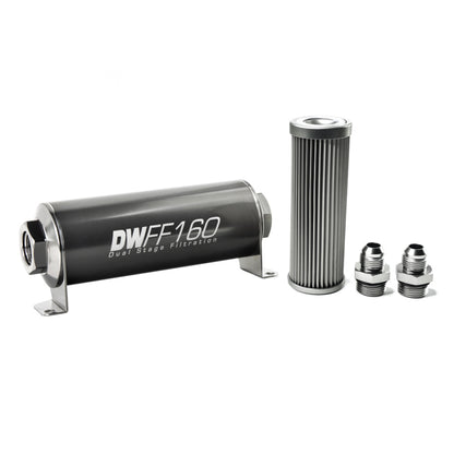 DeatschWerks '-8AN, 100 micron, 160mm In-line fuel filter kit 8-03-160-100K-8 Photo - Primary