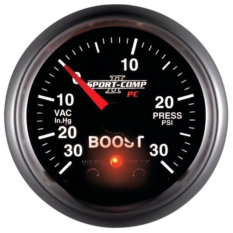 Autometer Gauge, Vac/Boost, 2 1/16", 30inHg-30psi, Stepper Motor w/Peak & Warn, 3677 User 4