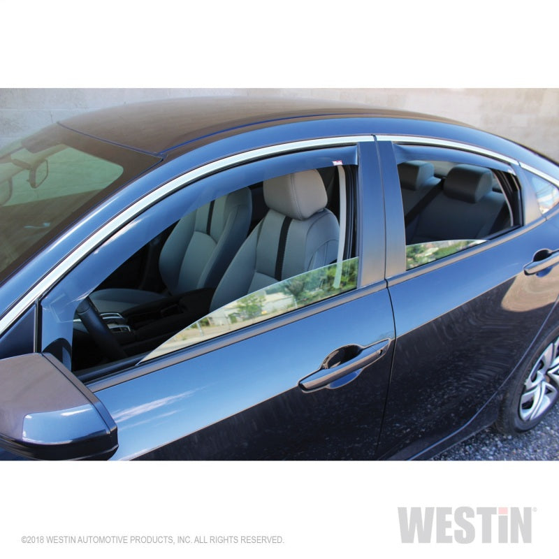 Westin 2016-2018 Honda Civic Sedan Wade In-Channel Wind Deflector 4pc - Smoke 72-44493 72-44493 Photo - Mounted