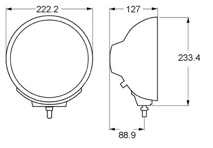 Hella Rallye 4000 Series Chrome Euro Beam 12V Halogen Lamp with Position Lamp H12560041 H12560041 Technical Drawing