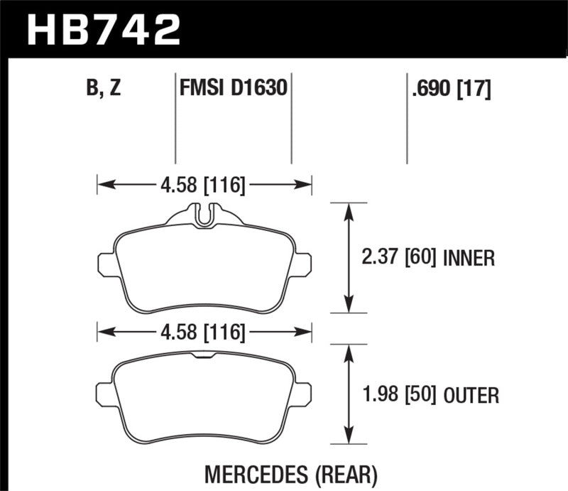 Hawk 12-15 Mercedes-Benz ML350/550 HPS 5.0 Rear Brake Pads HB742B.690 Photo - Primary