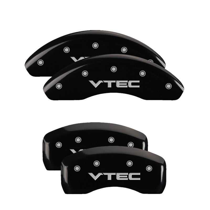 MGP 4 Caliper Covers Engraved Front & Rear Vtech Black finish silver ch 20194SVTCBK 20194SVTCBK Photo - Primary