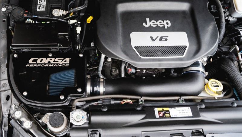 Corsa 12-18 Jeep Wrangler JK 3.6L V6 Closed Box Air Intake w/ MaxFlow 5 Oiled Filter 44412O 44412O Photo - lifestyle view
