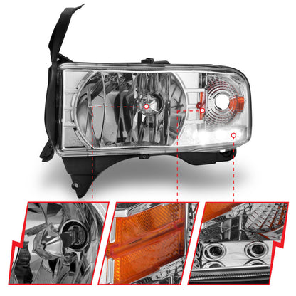 Anzo 1994-2001 Dodge Ram Crystal Headlights Chrome w/ LED 111206 Photo - Unmounted