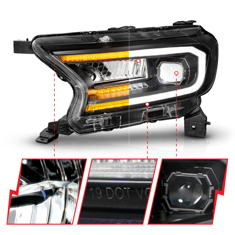 ANZO 19-23 Ford Ranger Full LED Projector Headlights w/ Initiation & Sequential - Black 111613